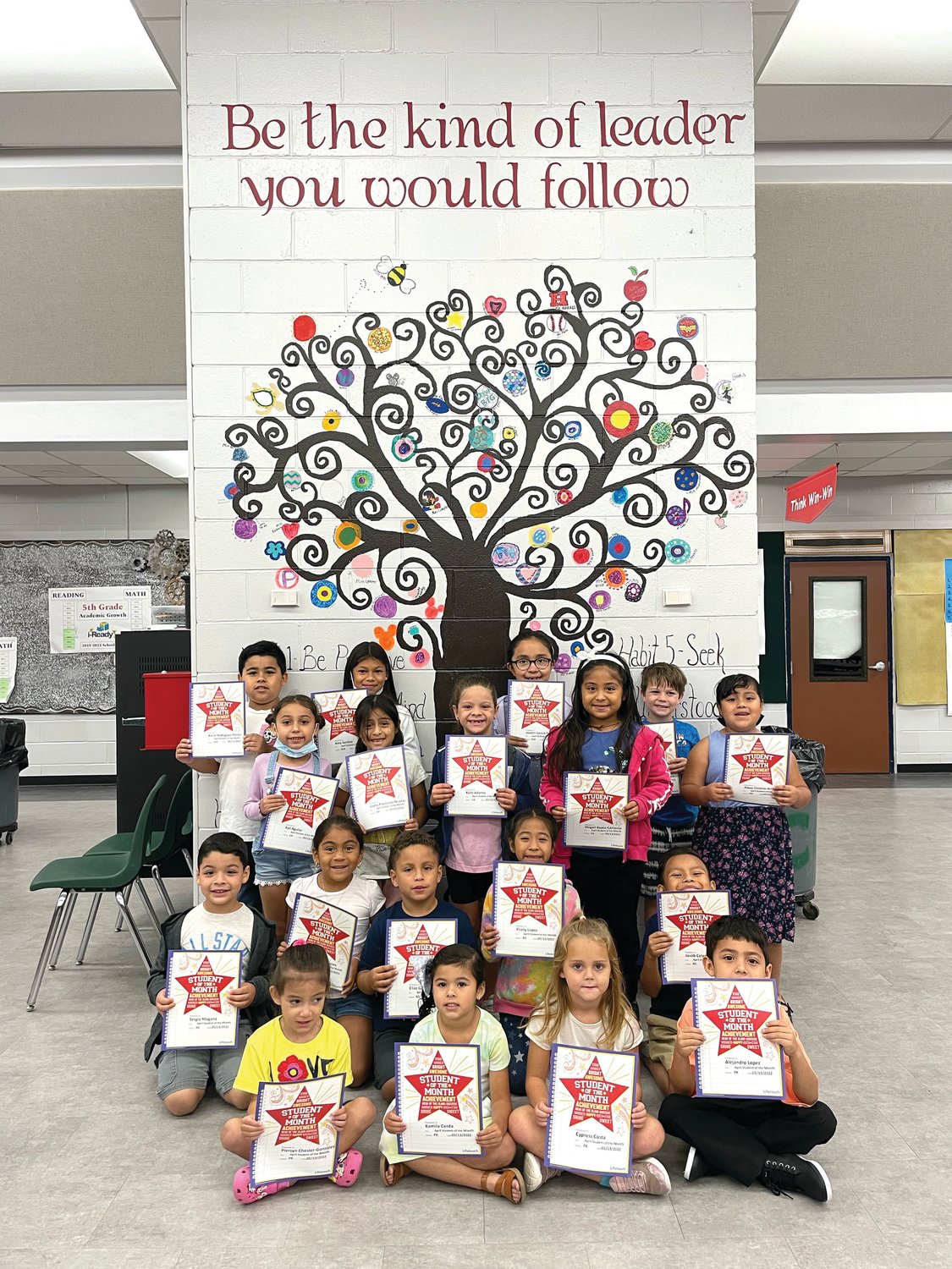 Pre-k through second grade April Leaders of the Month at Country Oaks Elementary School.